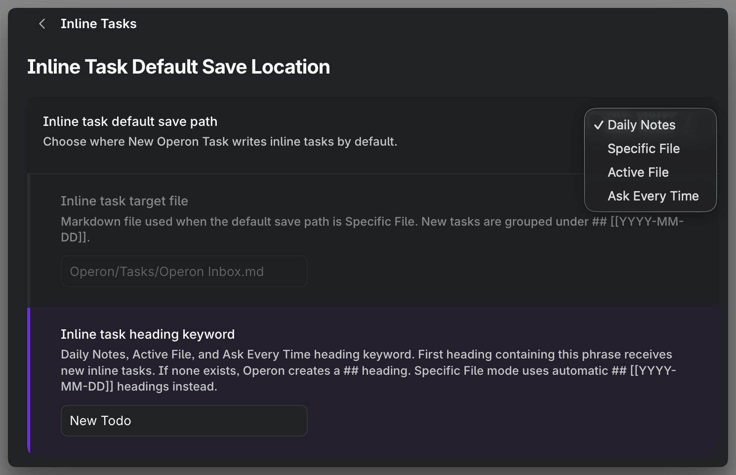 MEDIA-DOCS-008-2 - The Tasks settings where the inline-task capture target is chosen