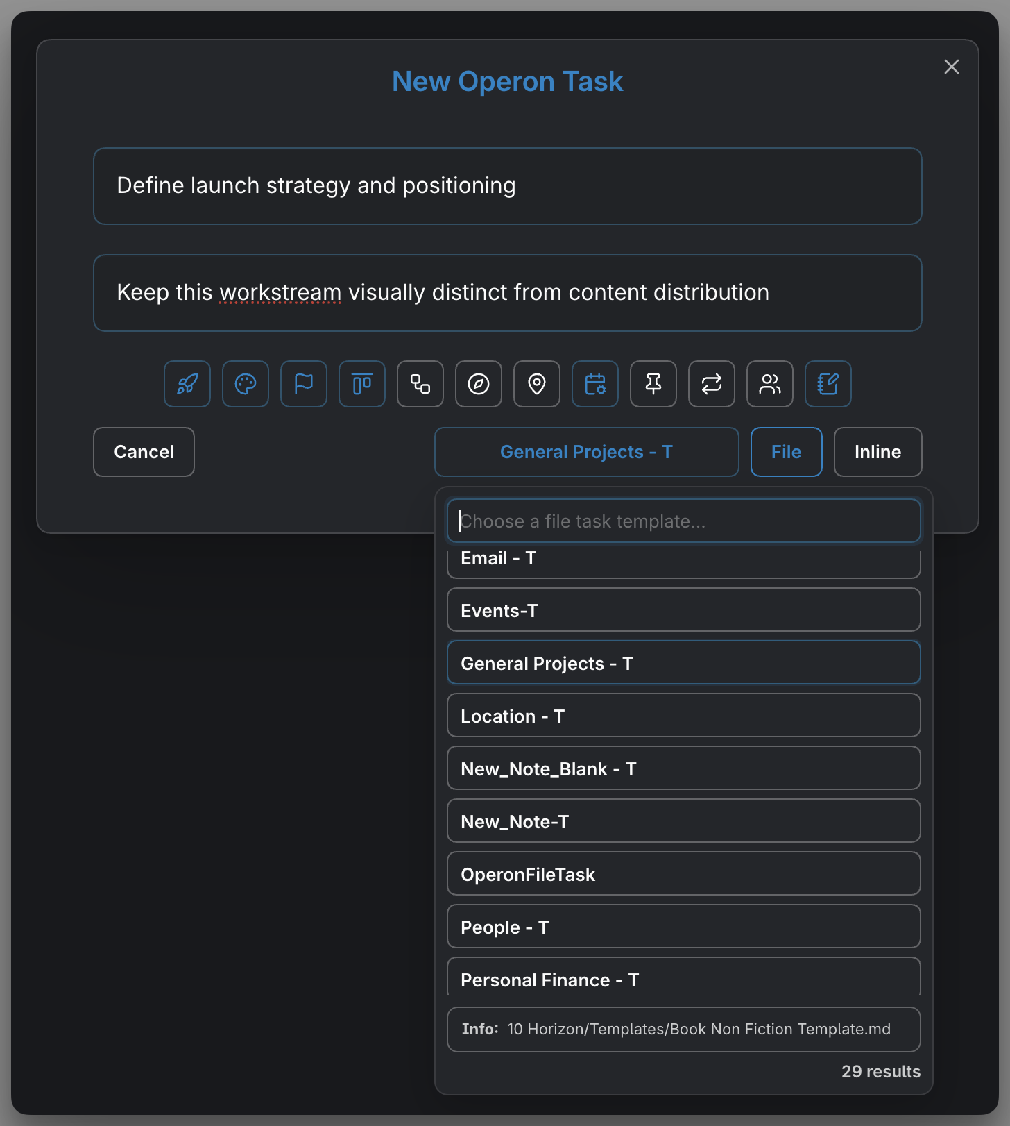 MEDIA-DOCS-024-1 - The template picker shown while creating a file task, listing available templates