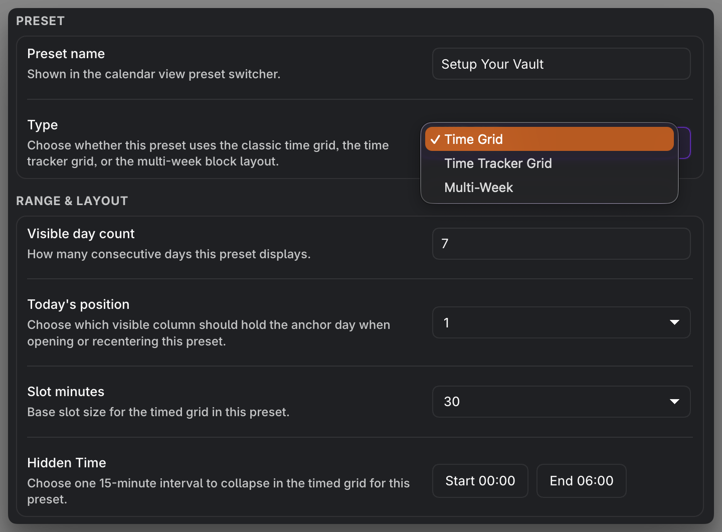 MEDIA-DOCS-029-1 - Switching between Calendar presets, with the grid changing type and range