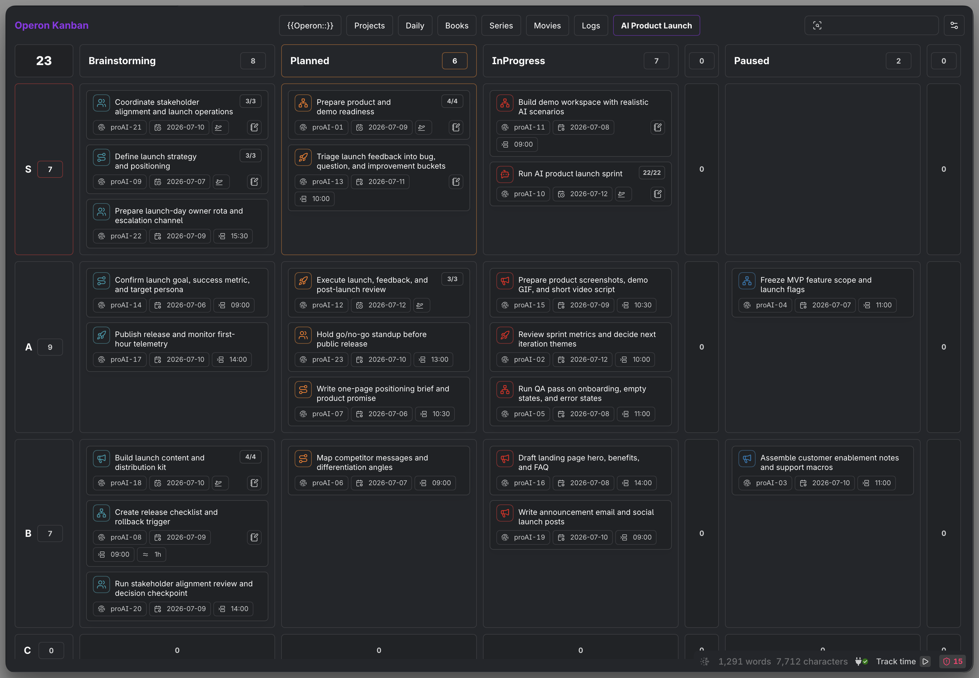 MEDIA-DOCS-030-1 - The Operon Kanban with task chips visible on cards across status columns