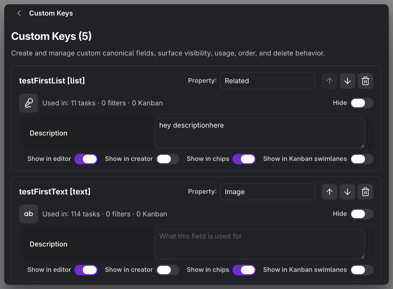 MEDIA-DOCS-040-2 - The Add custom field dialog with a name, type, and surface choices