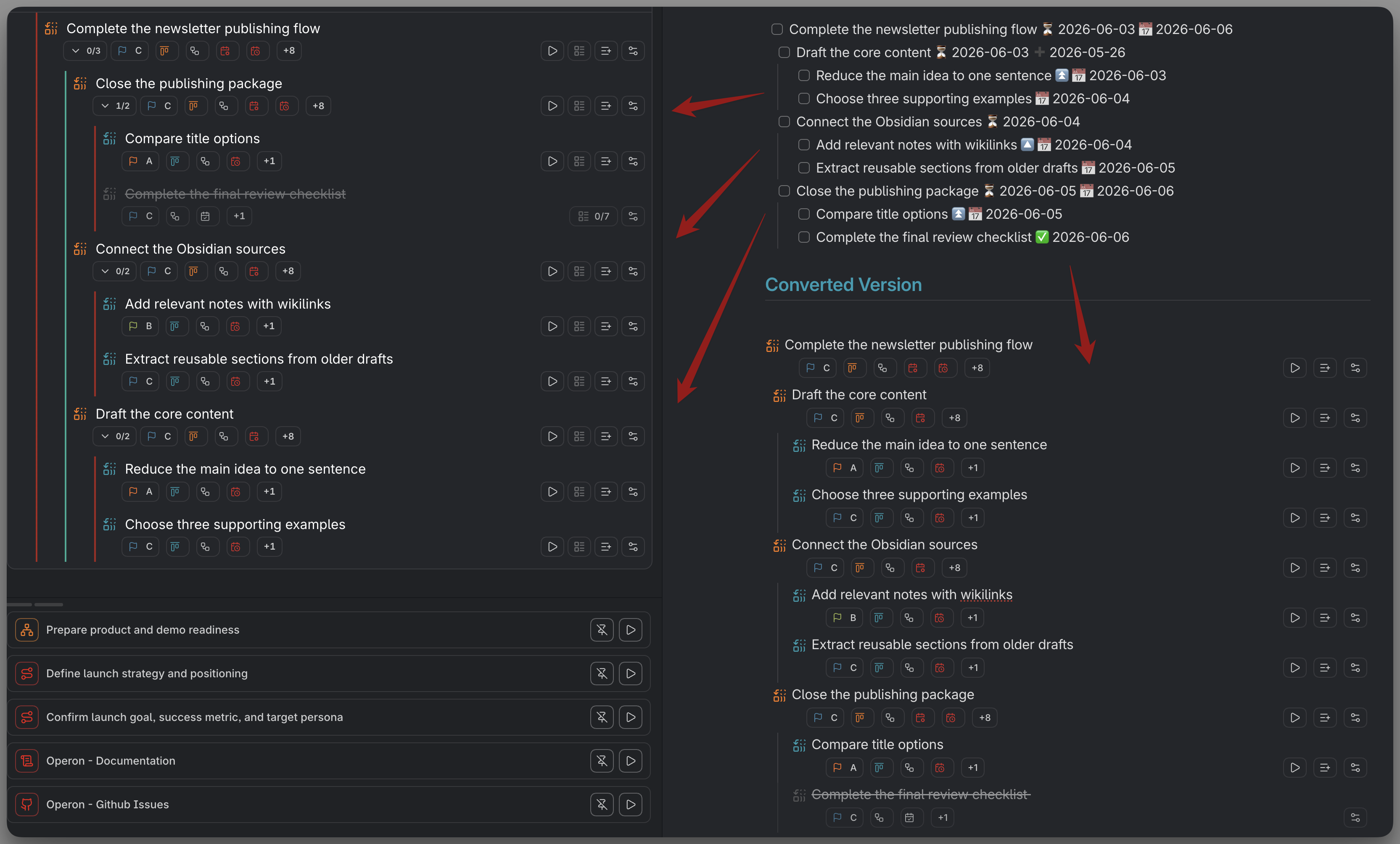MEDIA-DOCS-049-1 - A Tasks emoji line and the Operon inline task it becomes after conversion