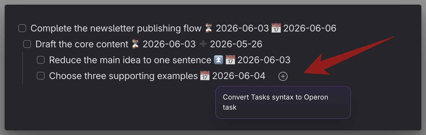 MEDIA-DOCS-049-2 - The convert icon appearing on hover over a Tasks emoji line in Live Preview