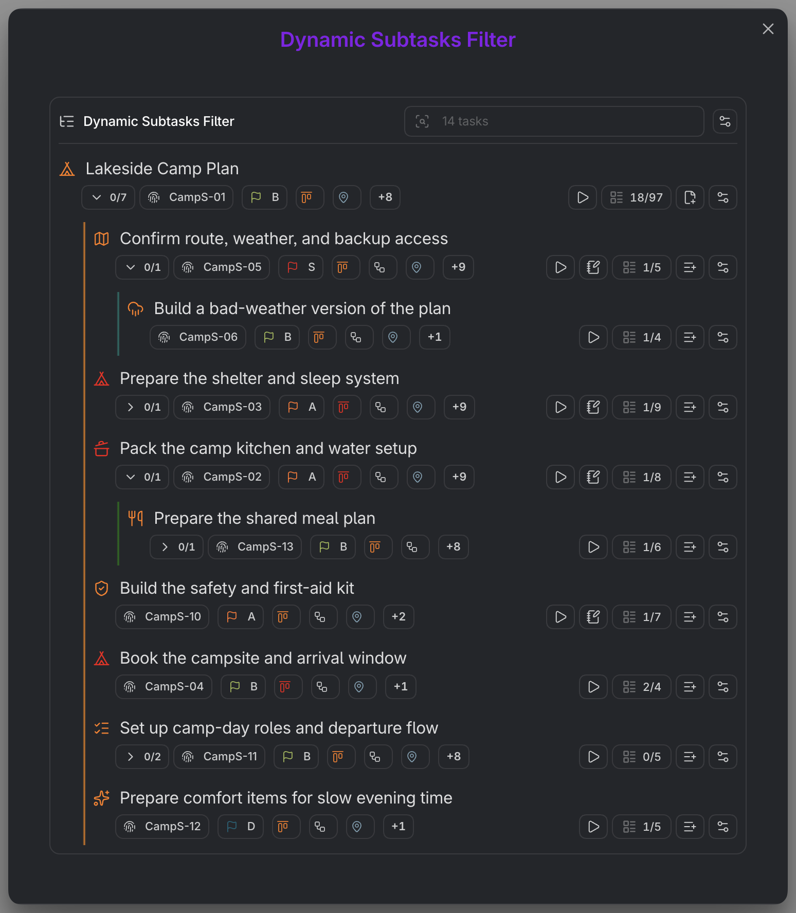 MEDIA-DOCS-059-2 - The Subtasks action in a task's contextual menu, which opens the filter