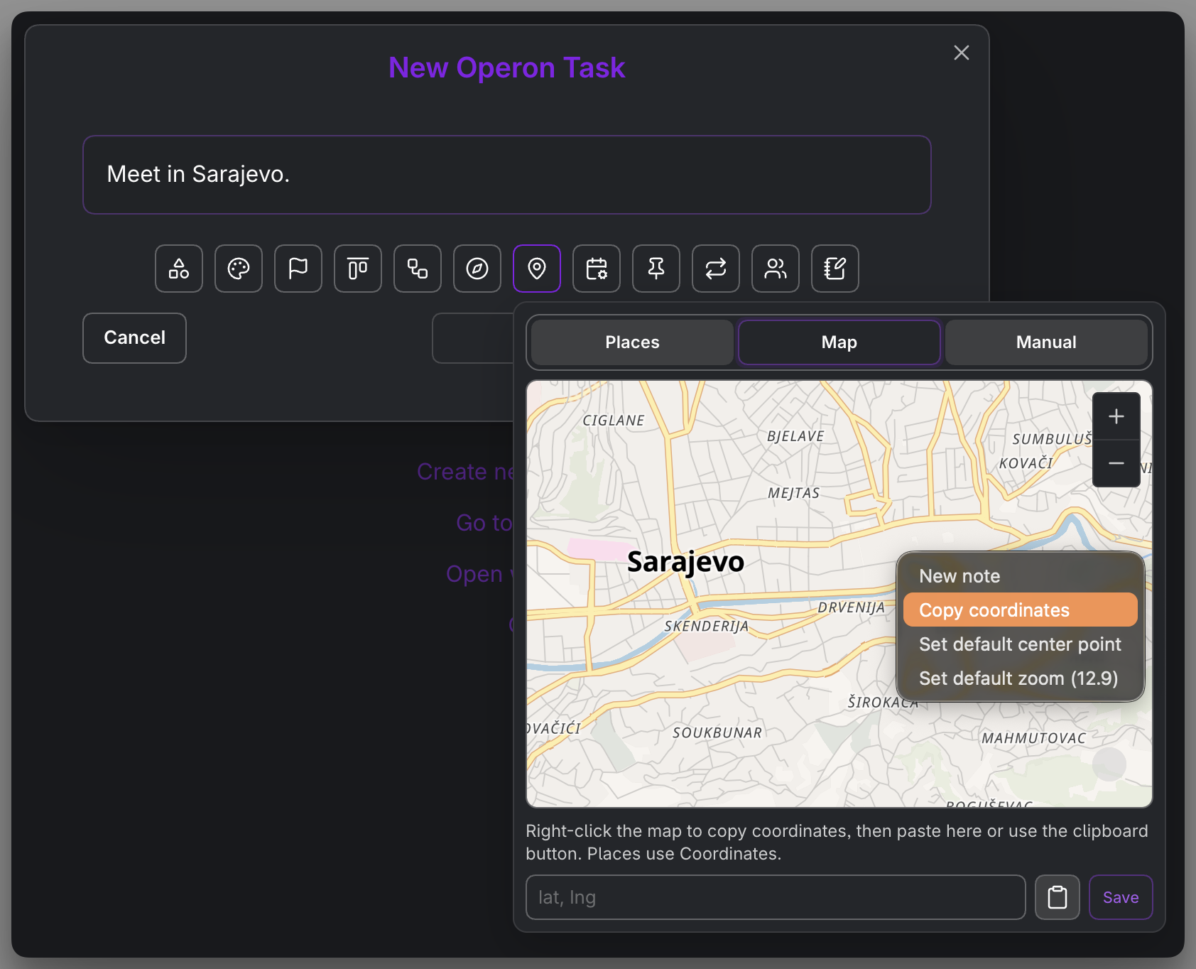 MEDIA-DOCS-068-2 - Picking a point on the Map tab, available when the Maps plugin is enabled
