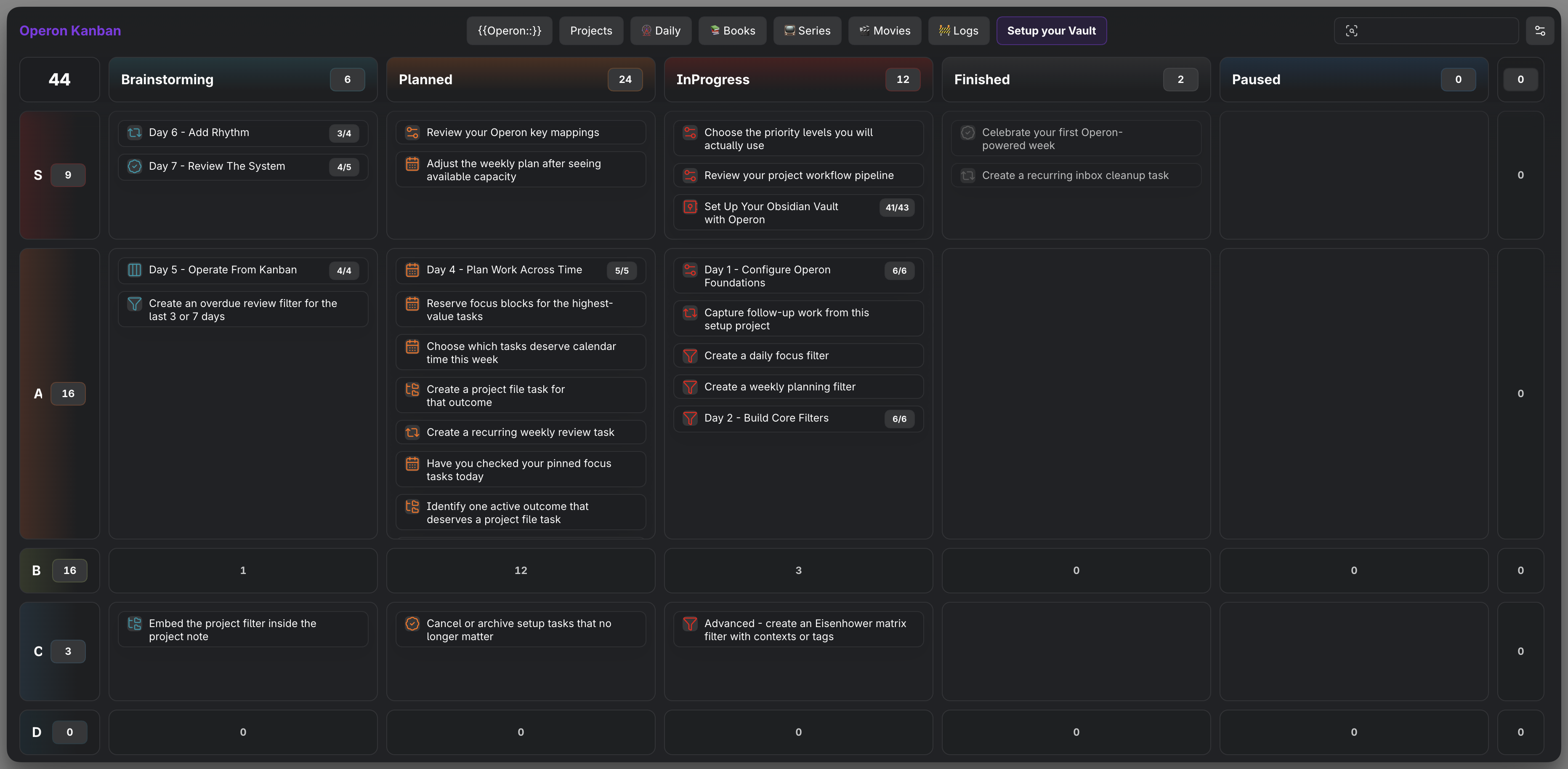 MEDIA-DOCS-074-1 - A Kanban with status columns across the top and priority swimlanes down the side