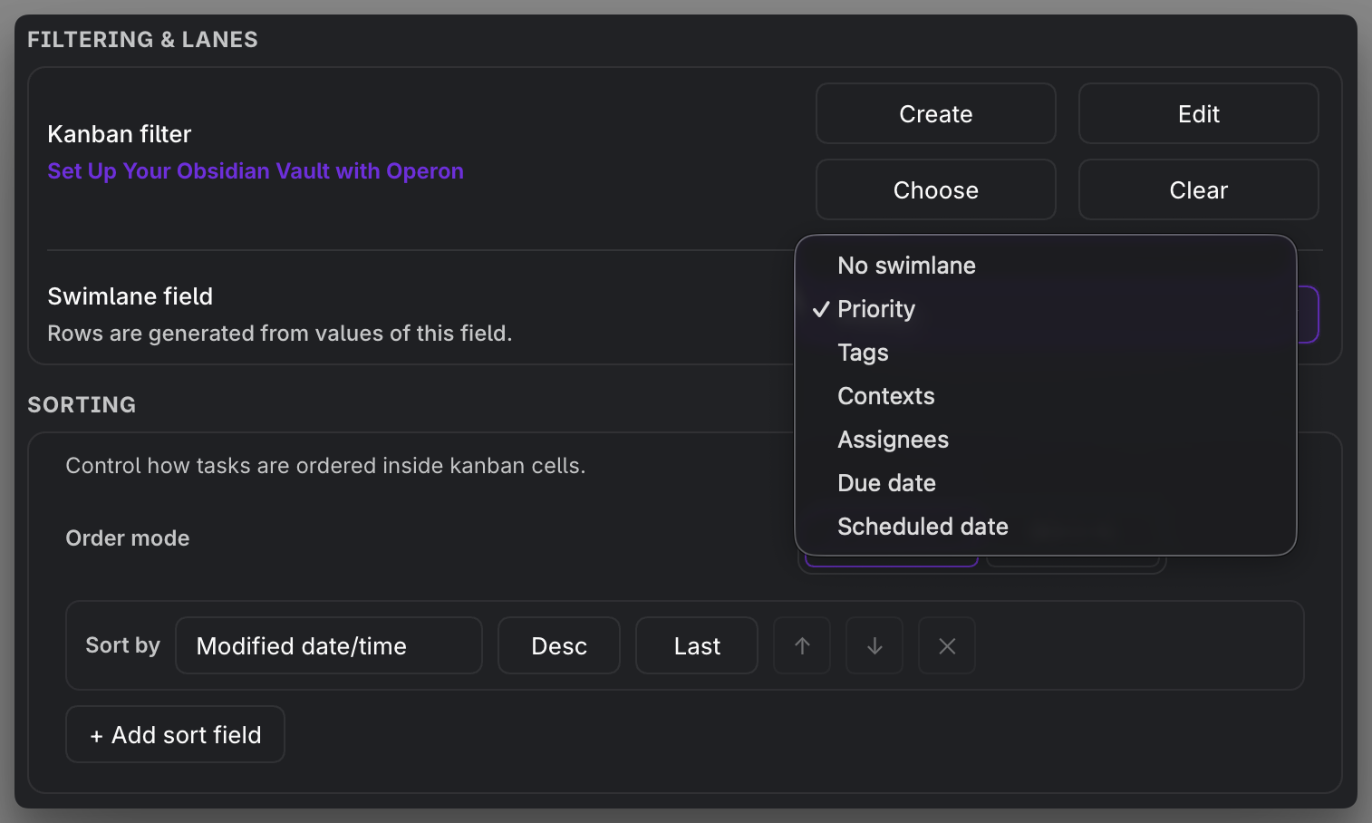 MEDIA-DOCS-074-2 - The Swimlane field dropdown in a Kanban preset's quick settings