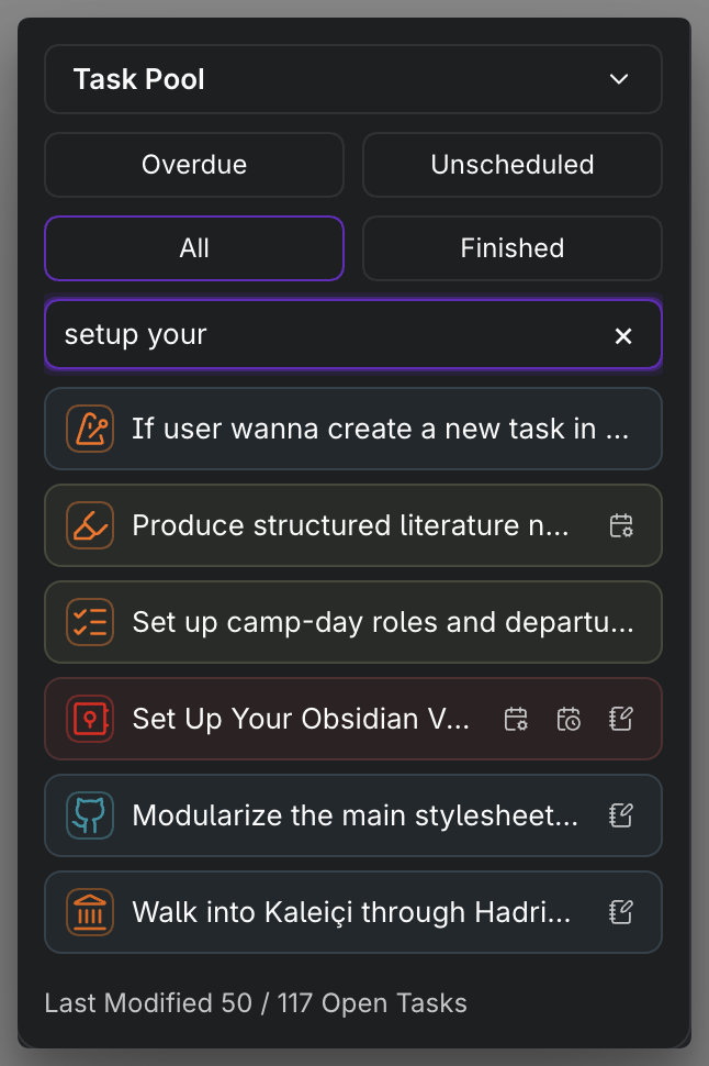 MEDIA-DOCS-095-1 - The Task Pool in the Calendar sidebar, with its mode buttons, search box