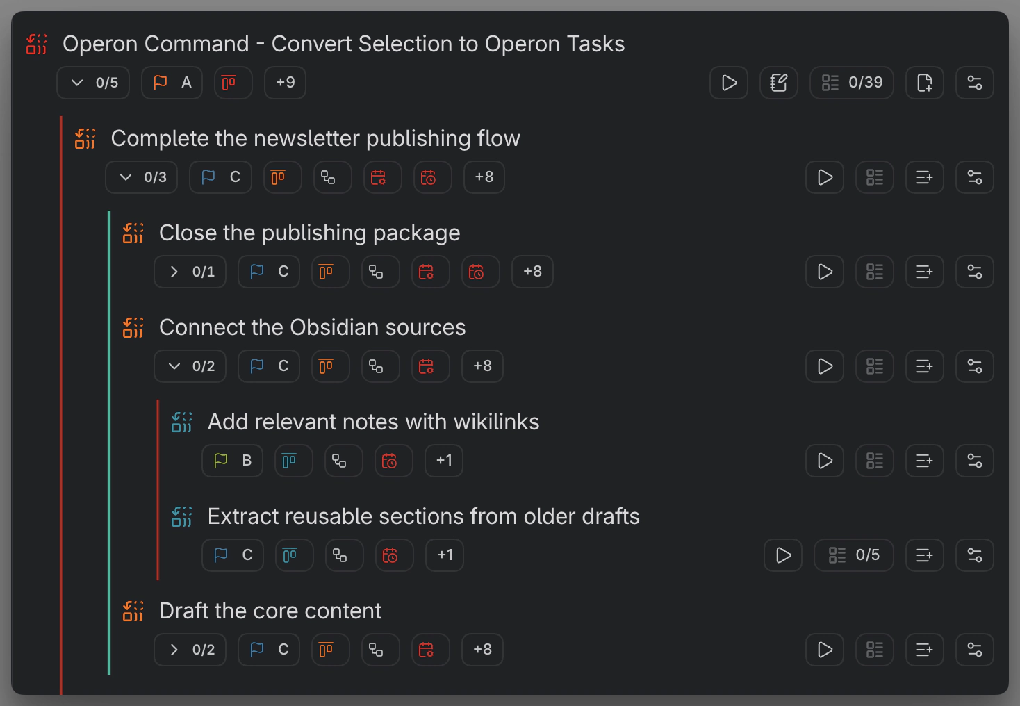 Parent task with nested subtasks and progress