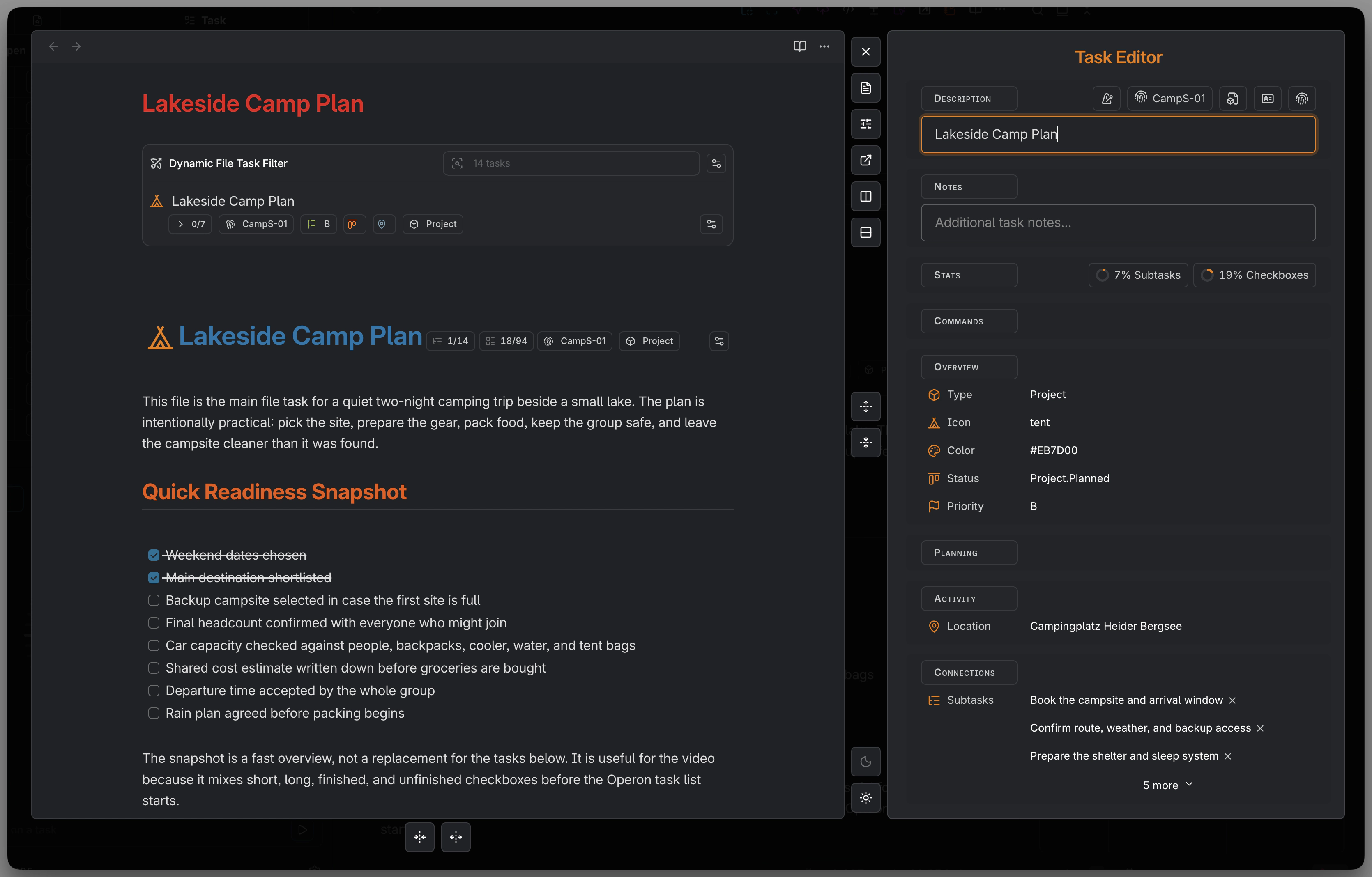 Task Editor with task fields and Markdown body